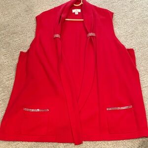 Quacker Factory Womens Sweater Sleeveless Open Front Studded Knit Cardigan 3X